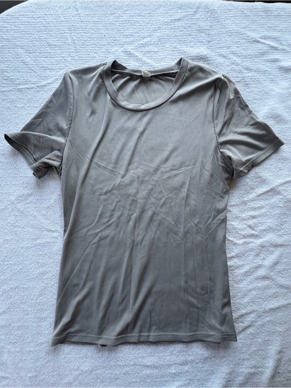 Gray Ribbed Short Sleeve Tee